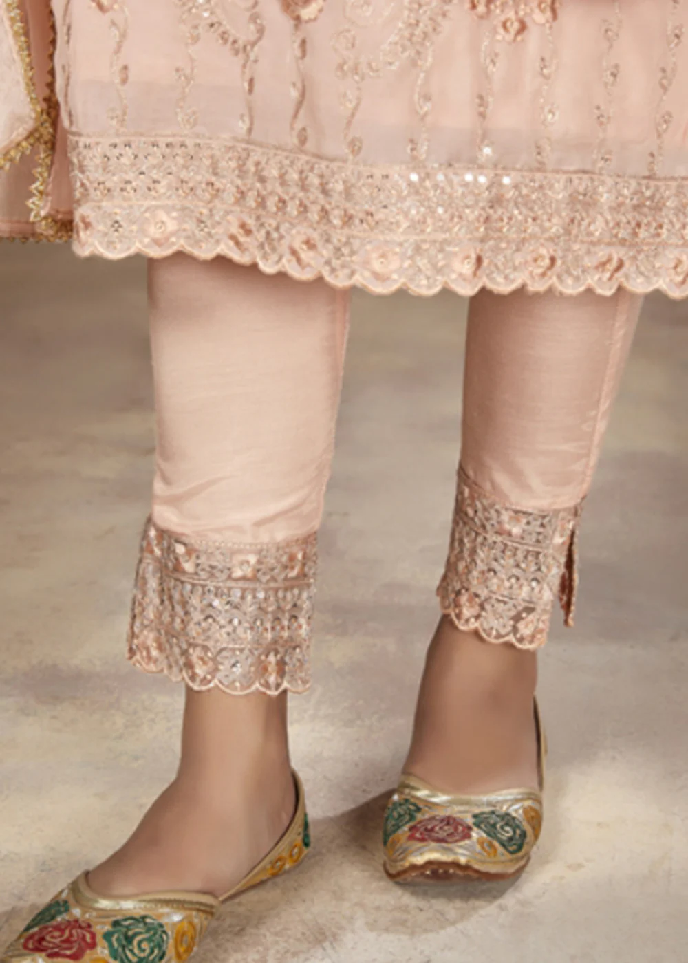 Festive Look Radiant Peach Embroidered Pant Style Salwar Suit - Image 3