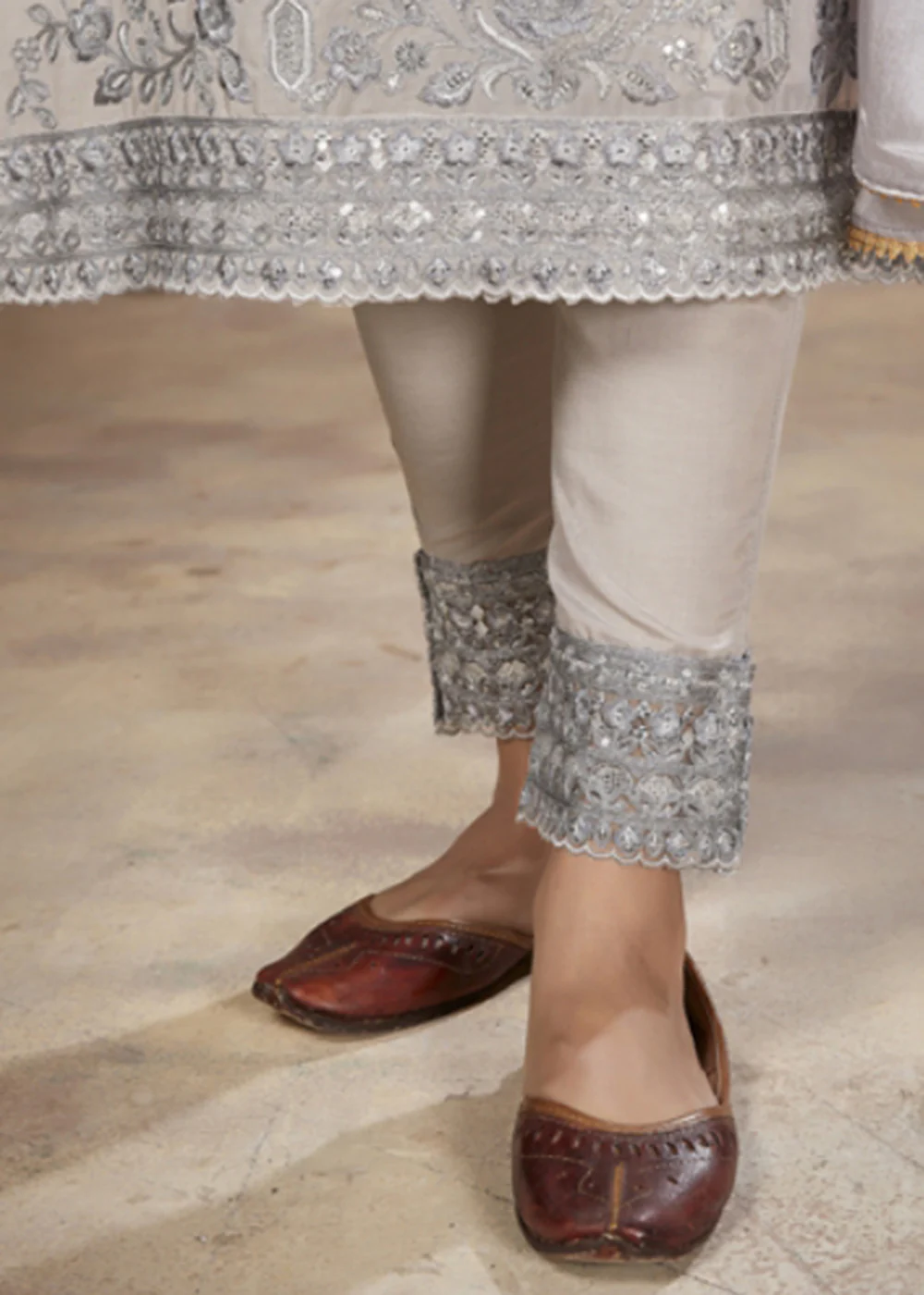 Festive Look Stunning Grey Embroidered Pant Style Salwar Suit - Image 3