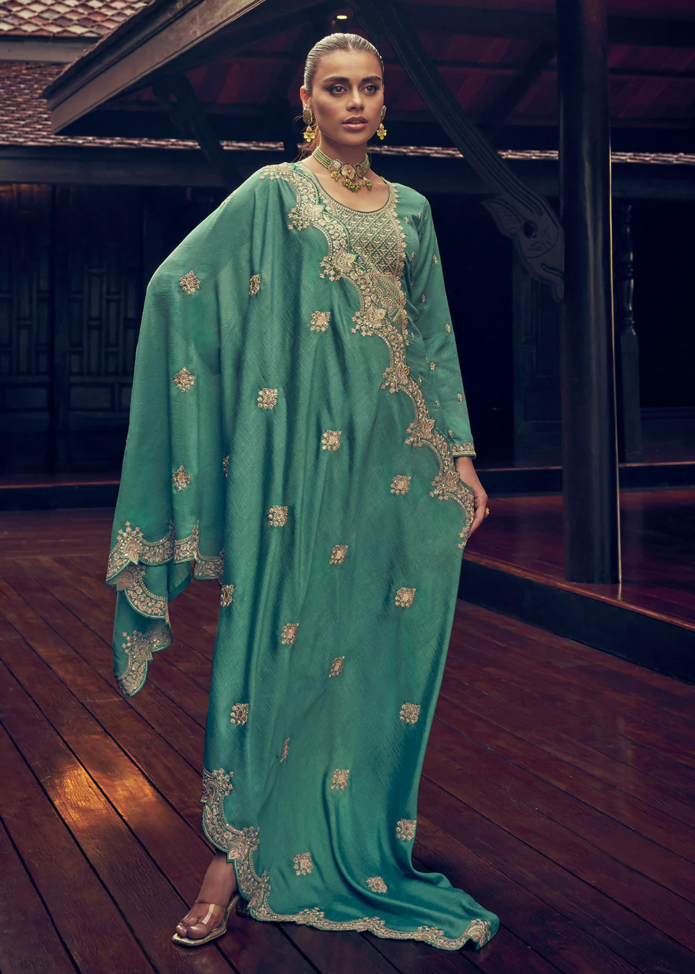 Festive Party Alluring Green Embroidered Trendy Salwar Kameez - Image 3