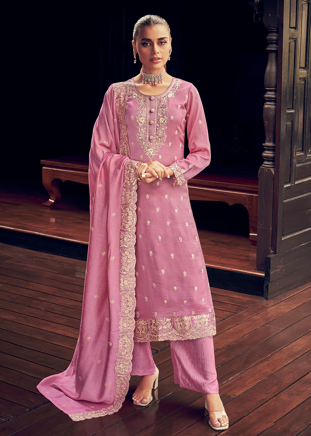 Festive Party Alluring Pink Embroidered Trendy Salwar Kameez