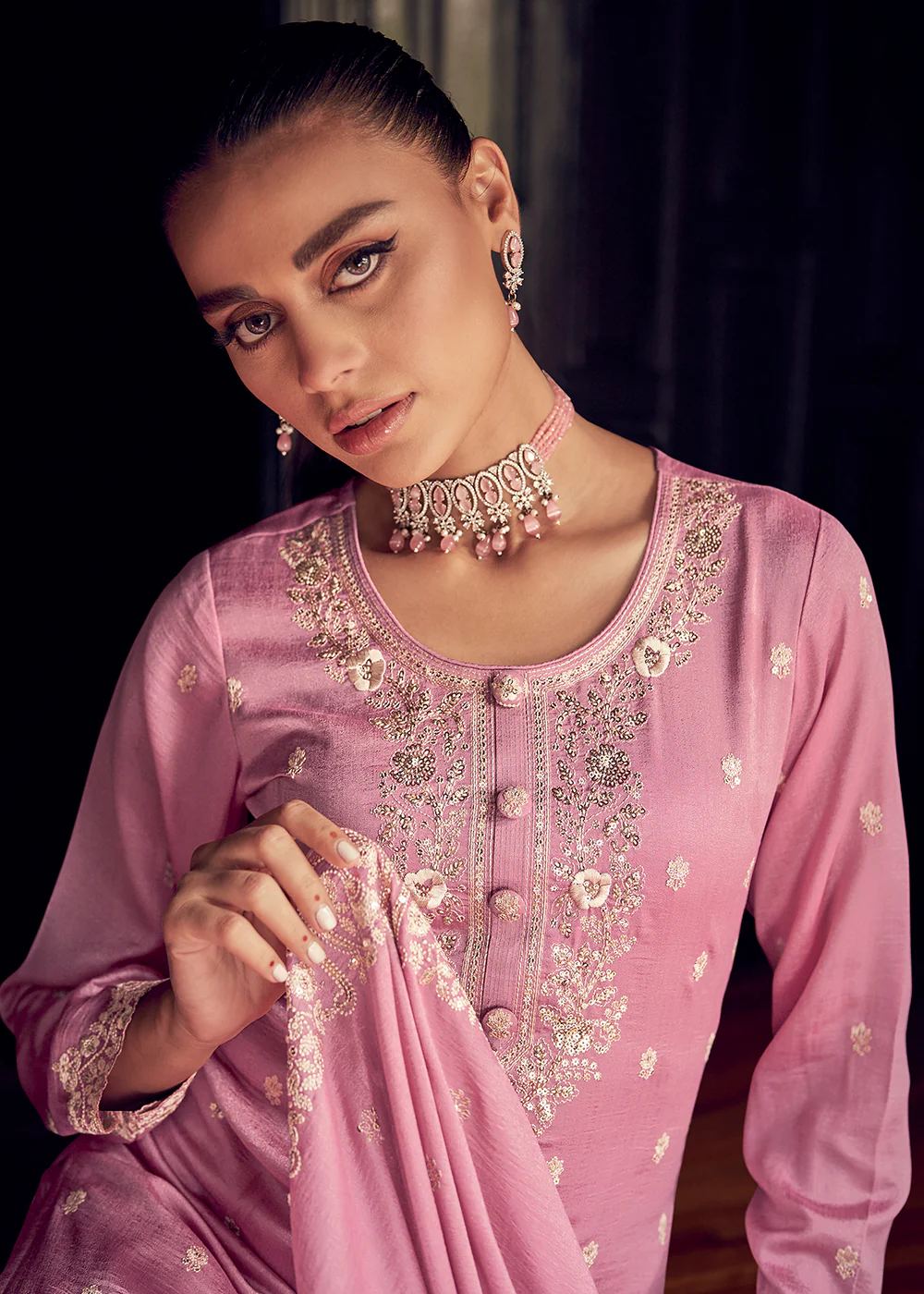 Festive Party Alluring Pink Embroidered Trendy Salwar Kameez - Image 2