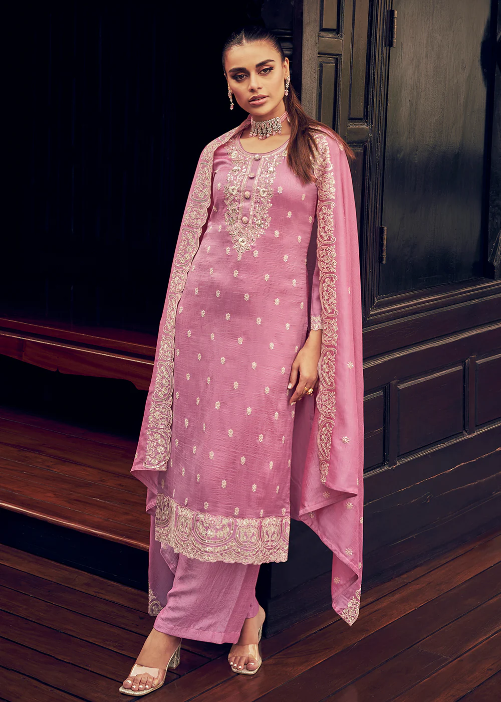 Festive Party Alluring Pink Embroidered Trendy Salwar Kameez - Image 3