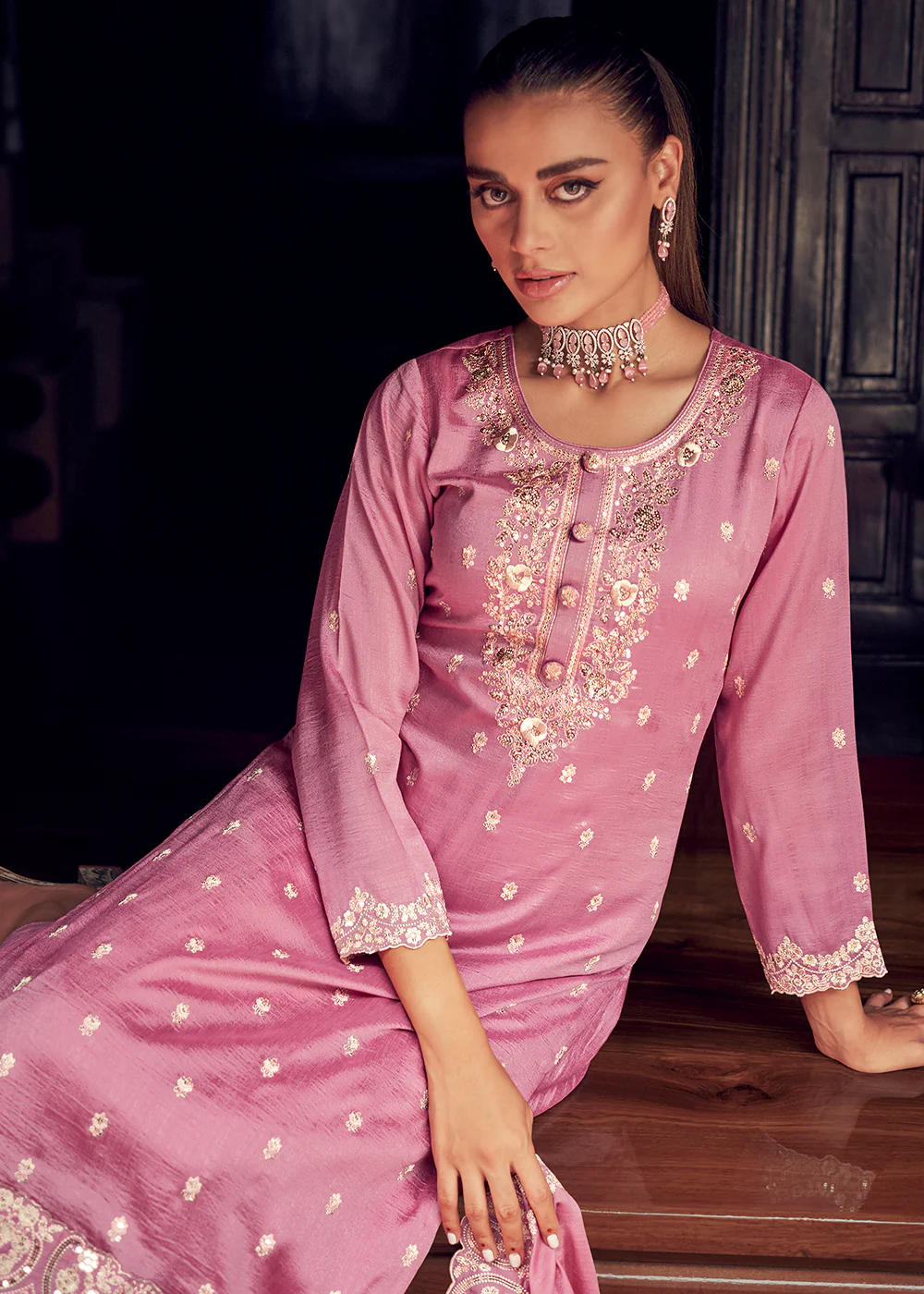 Festive Party Alluring Pink Embroidered Trendy Salwar Kameez - Image 4