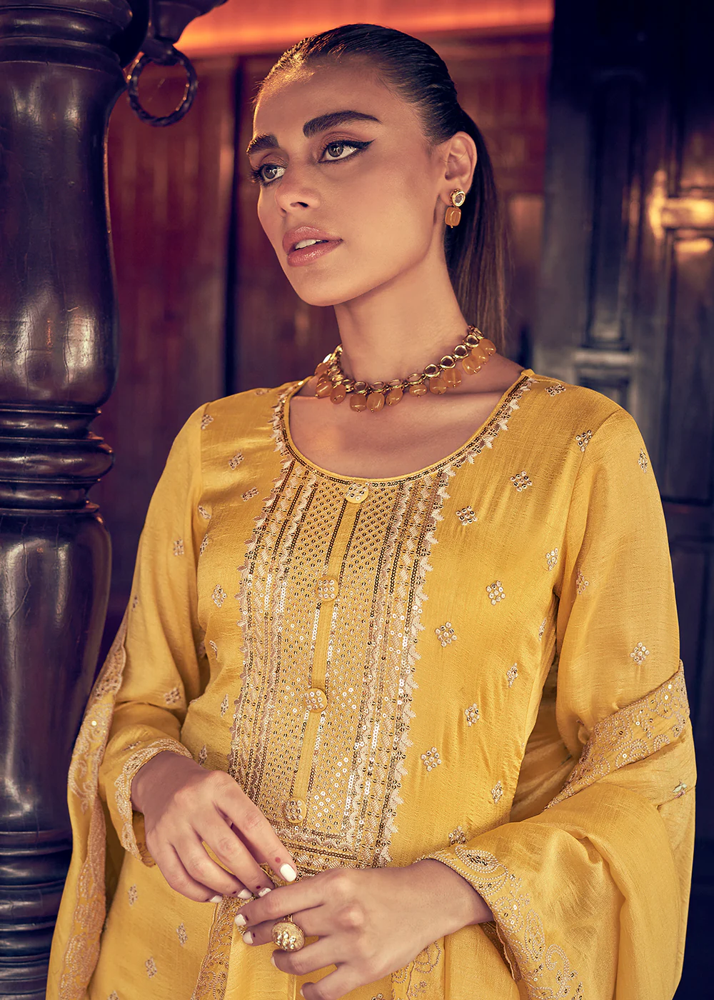 Festive Party Alluring Yellow Embroidered Trendy Salwar Kameez - Image 2