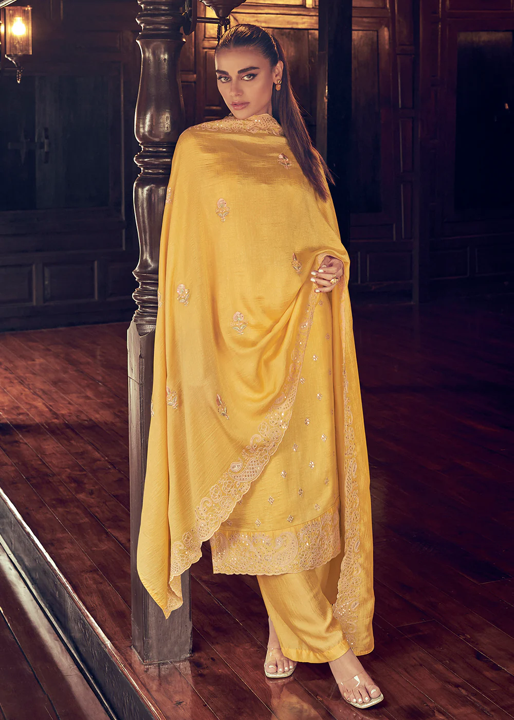 Festive Party Alluring Yellow Embroidered Trendy Salwar Kameez - Image 3
