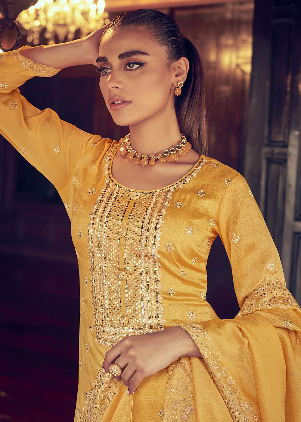 Festive Party Alluring Yellow Embroidered Trendy Salwar Kameez - Image 4