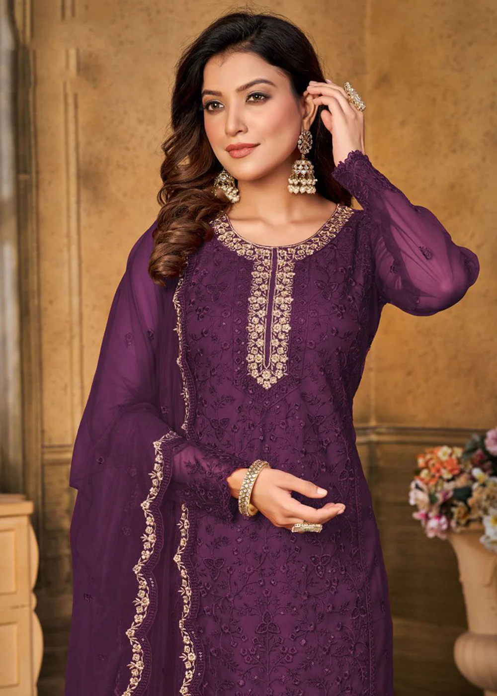 Festive Party Purple Net Embroidered Trendy Salwar Suit - Image 2