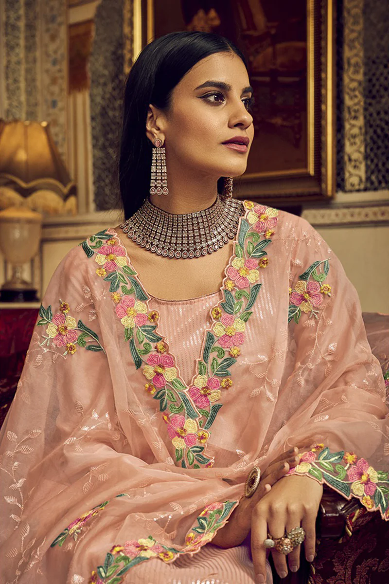 Festive Peach Embroidered Designer Salwar Suit - Image 2