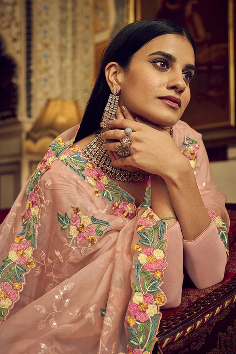 Festive Peach Embroidered Designer Salwar Suit - Image 3