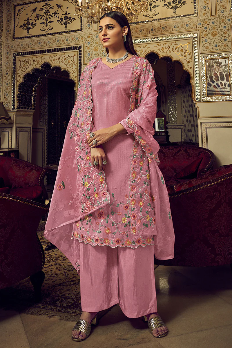Festive Pink Embroidered Designer Salwar Suit