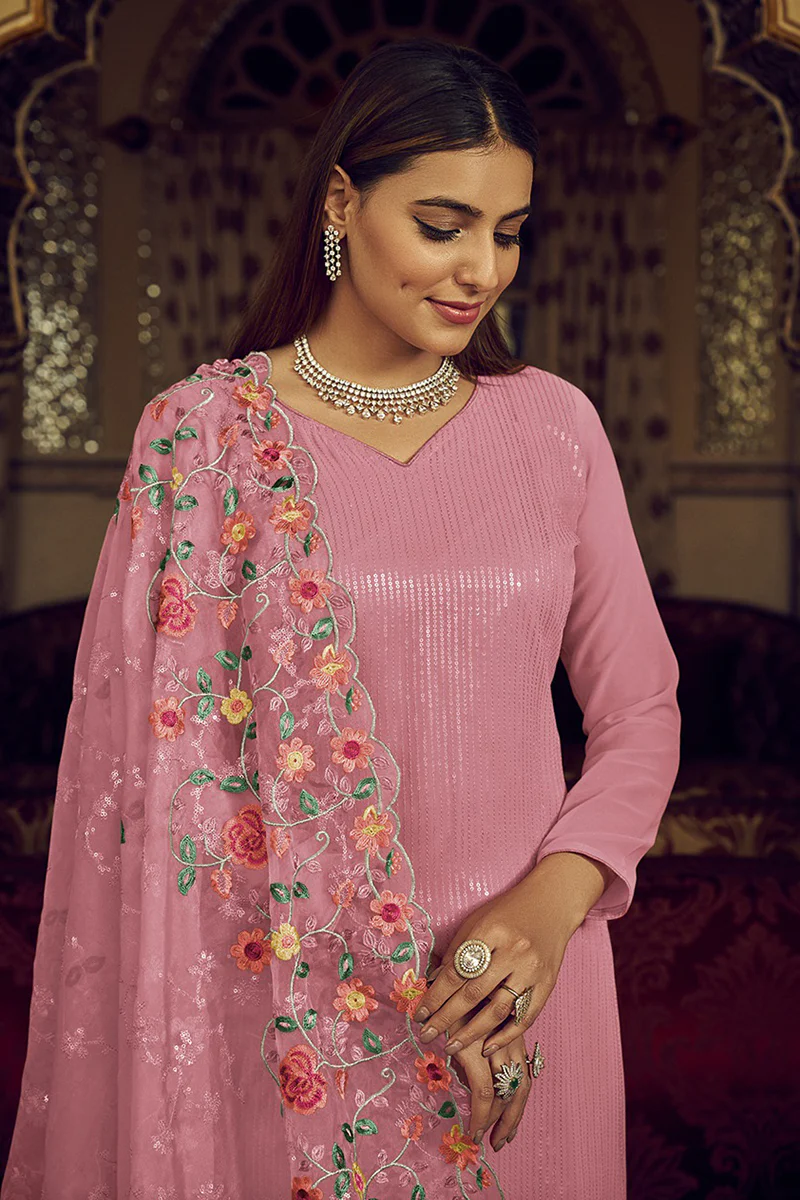 Festive Pink Embroidered Designer Salwar Suit - Image 2