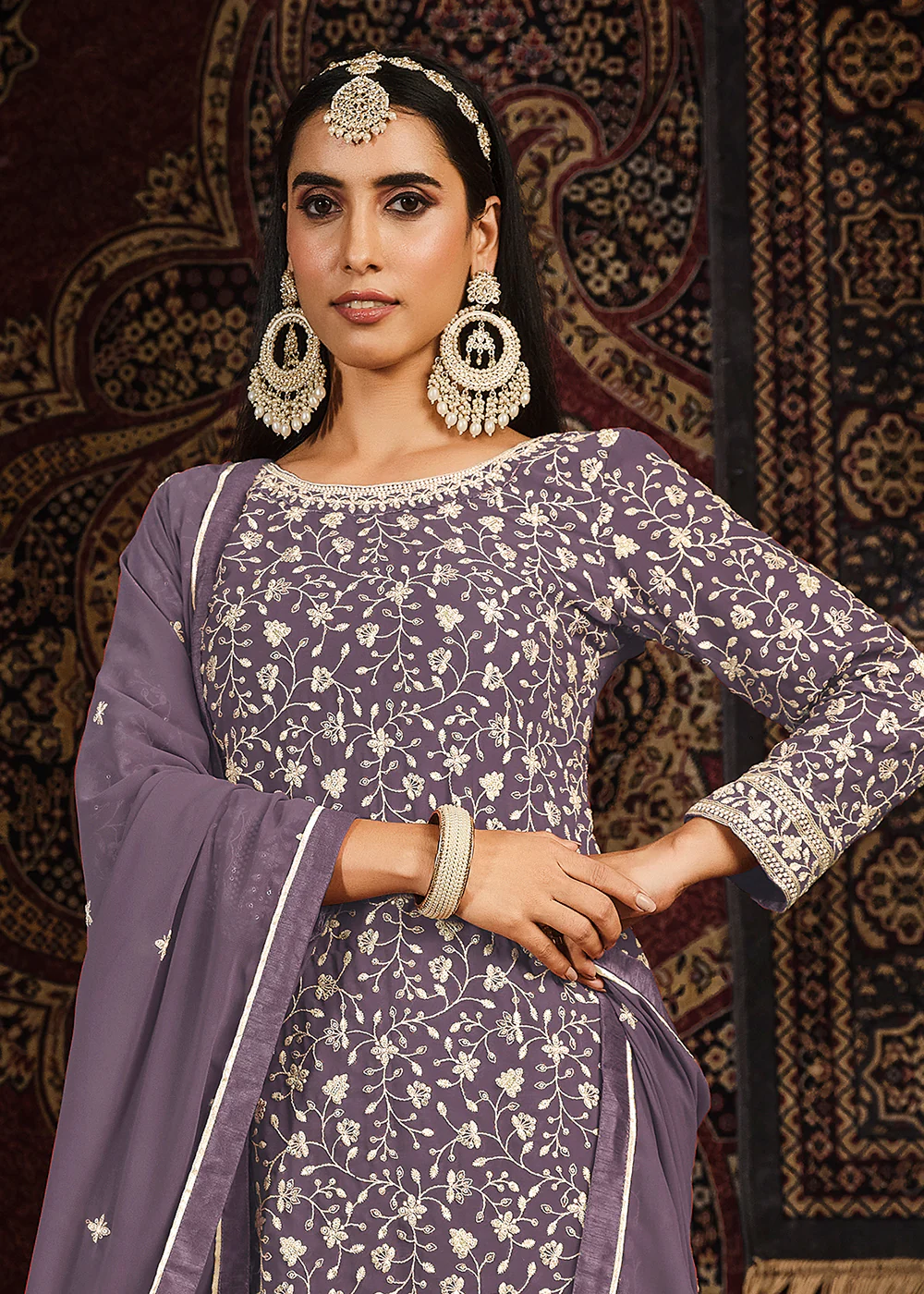 Festive Purple Color Faux Georgette Palazzo Salwar Suit - Image 2