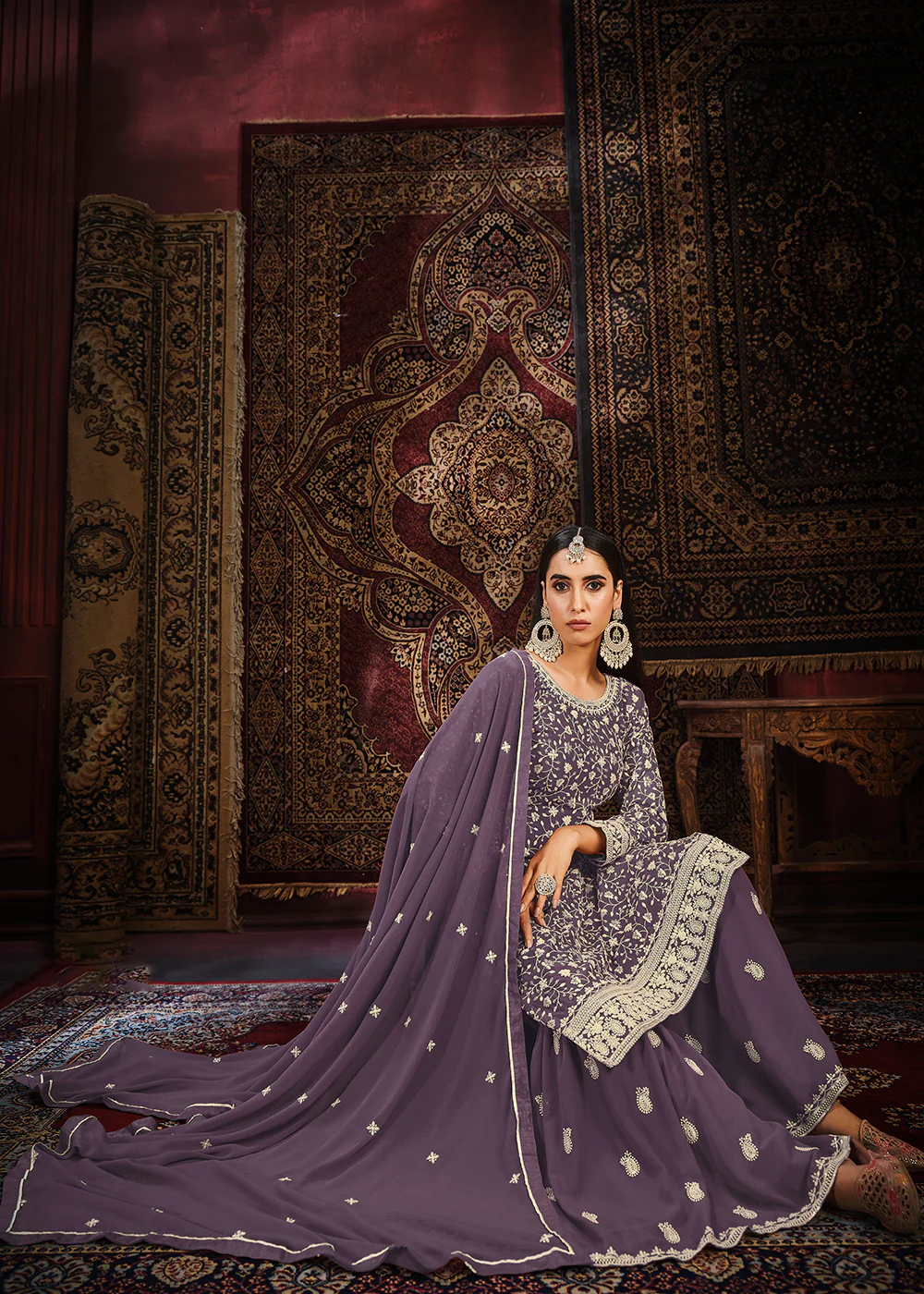 Festive Purple Color Faux Georgette Palazzo Salwar Suit - Image 3