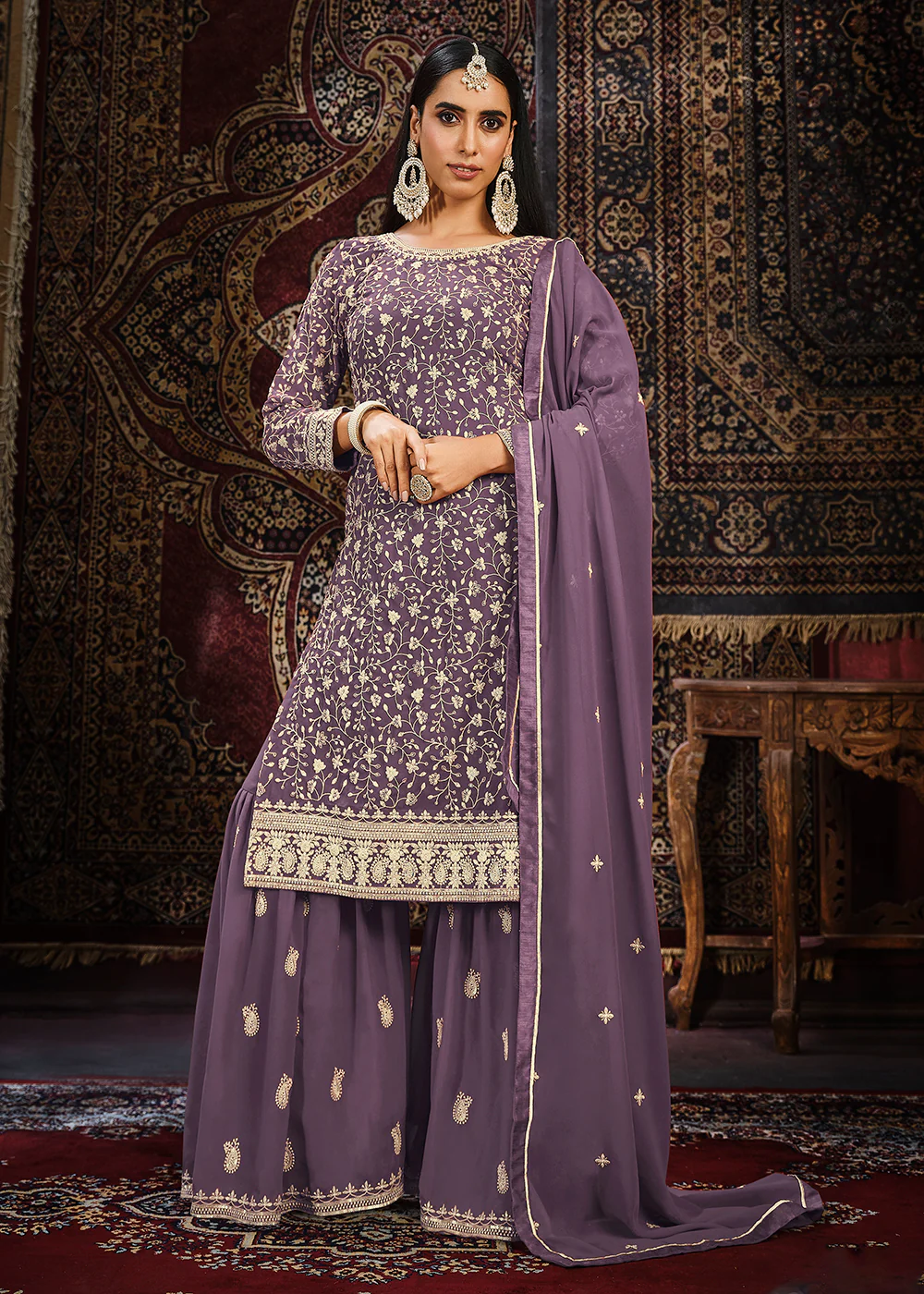 Festive Purple Color Faux Georgette Palazzo Salwar Suit - Image 4