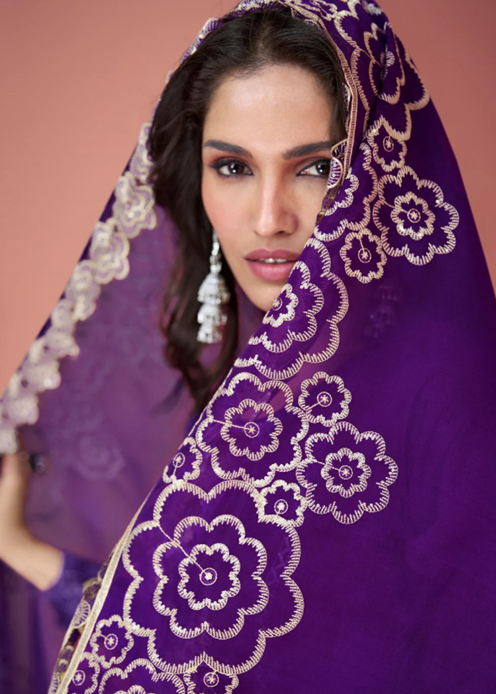 Festive Purple Embroidered Premium Silk Palazzo Suit - Image 4