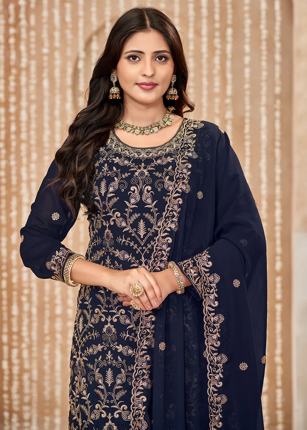 Festive Style Blue Zari Embroidered Salwar Suit - Image 2
