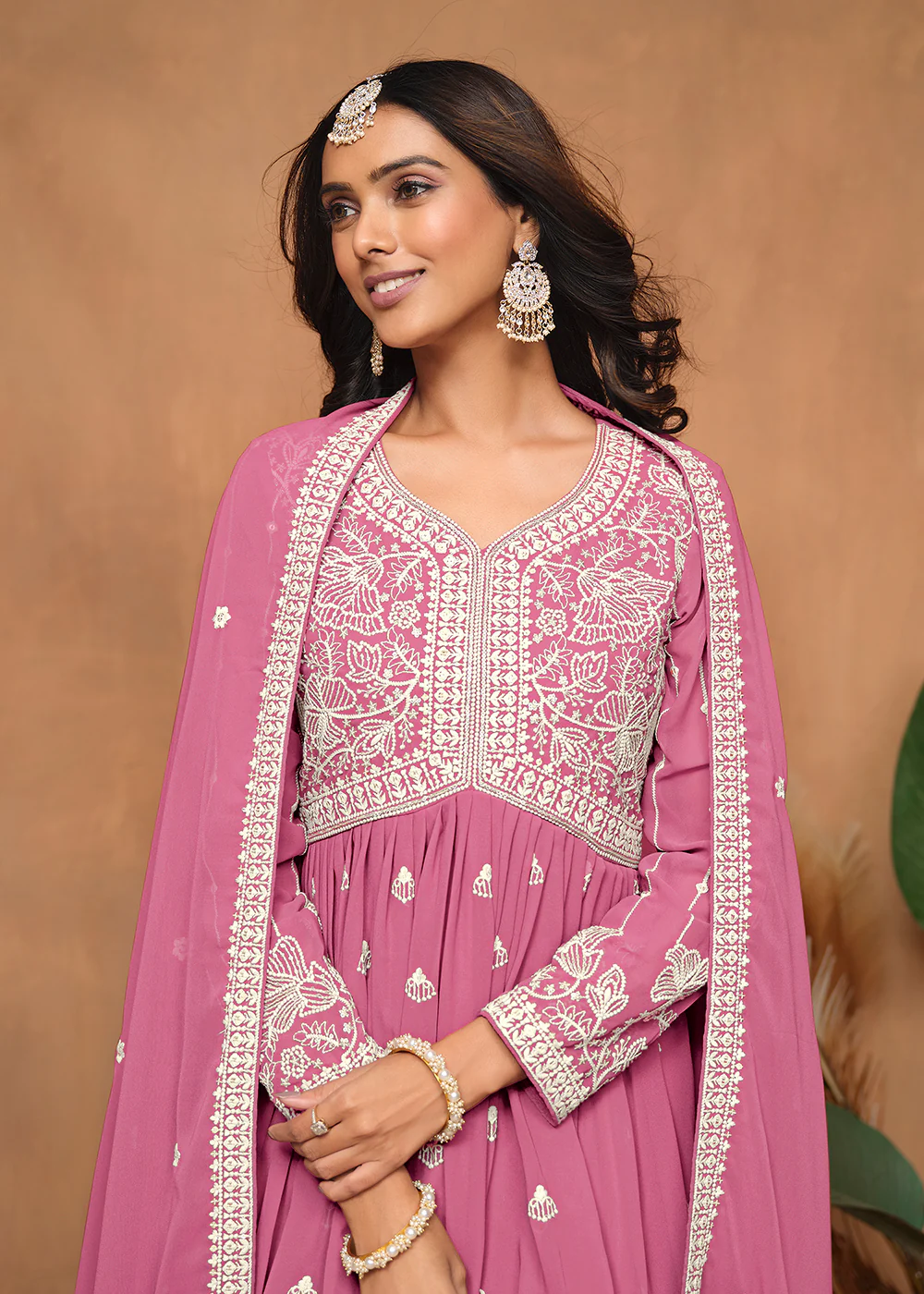 Festive Style Flamingo Pink Embroidered Gharara Suit - Image 2