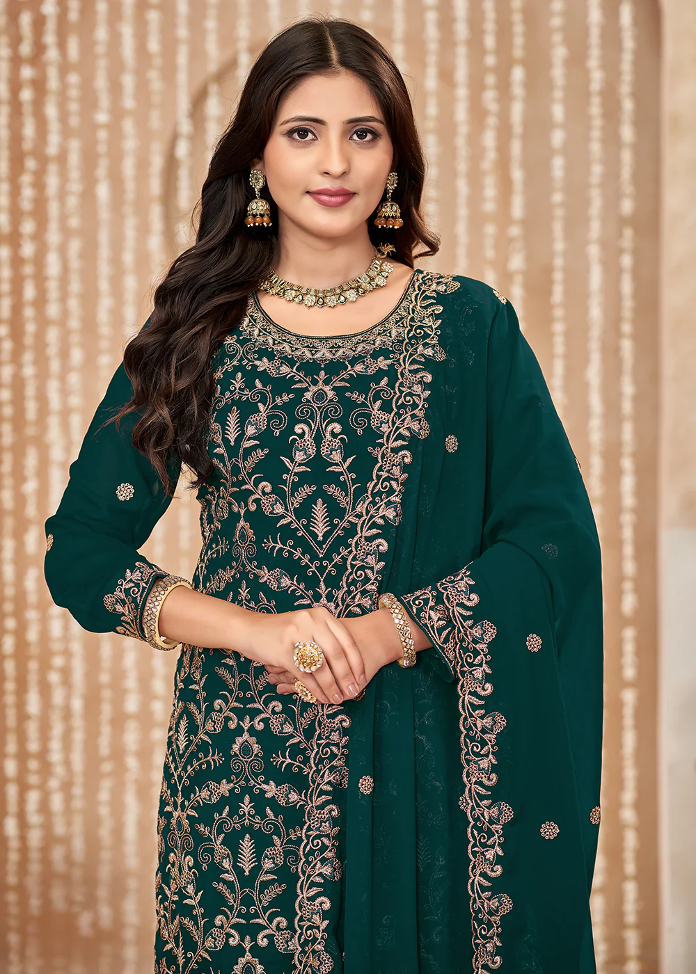 Festive Style Green Zari Embroidered Salwar Suit - Image 2