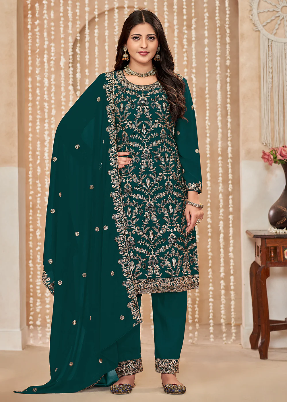 Festive Style Green Zari Embroidered Salwar Suit - Image 3