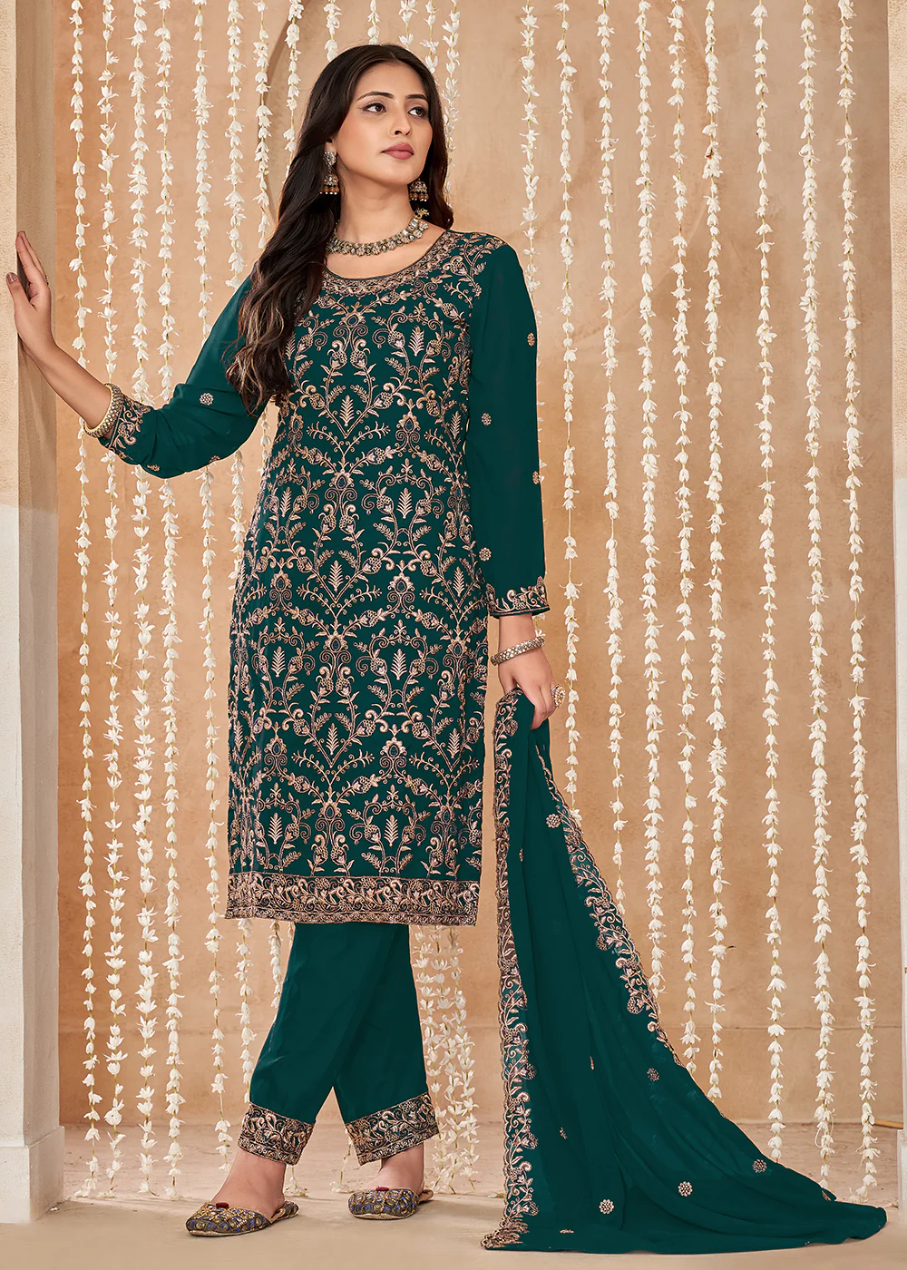 Festive Style Green Zari Embroidered Salwar Suit - Image 4