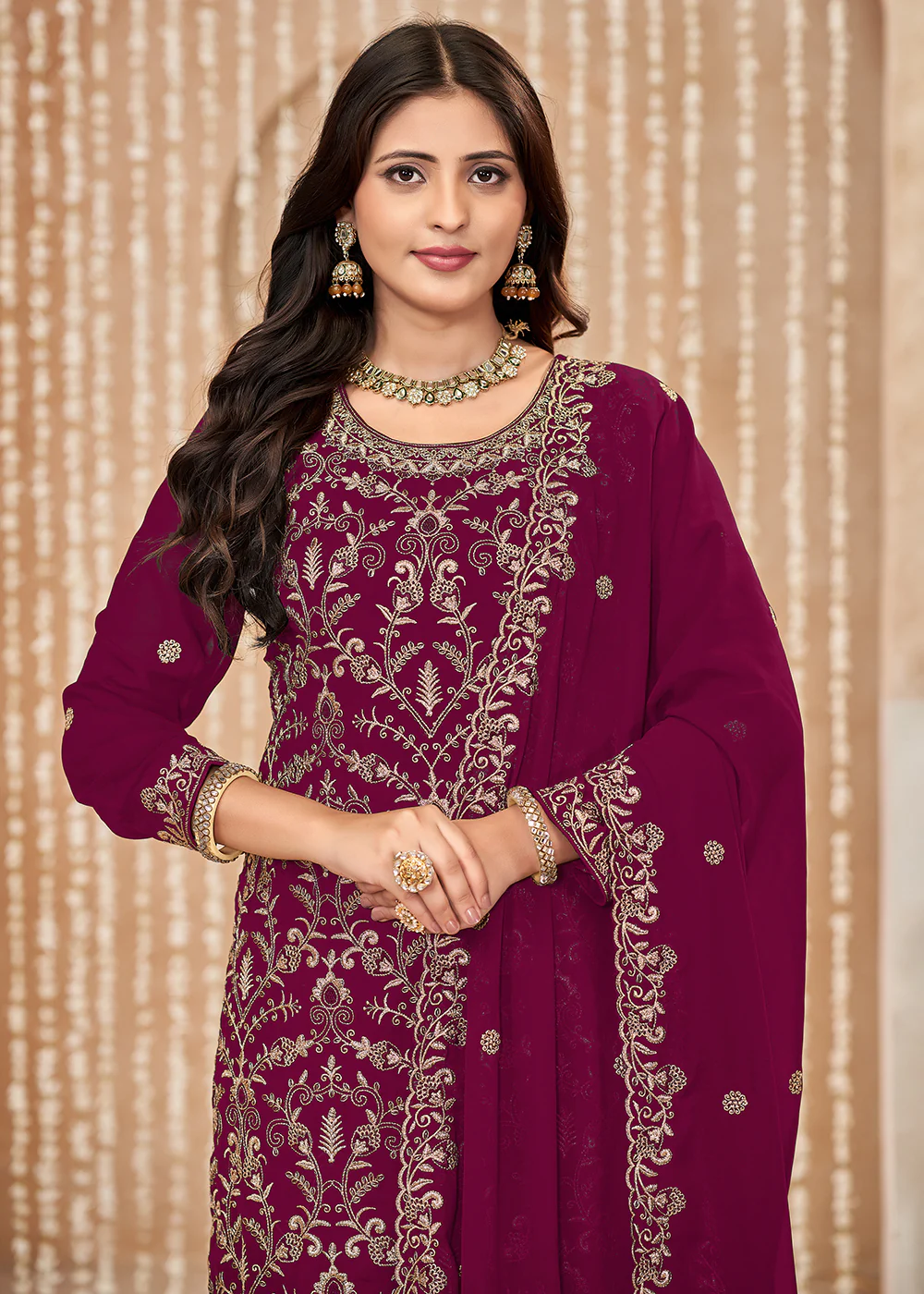 Festive Style Magenta Zari Embroidered Salwar Suit - Image 2