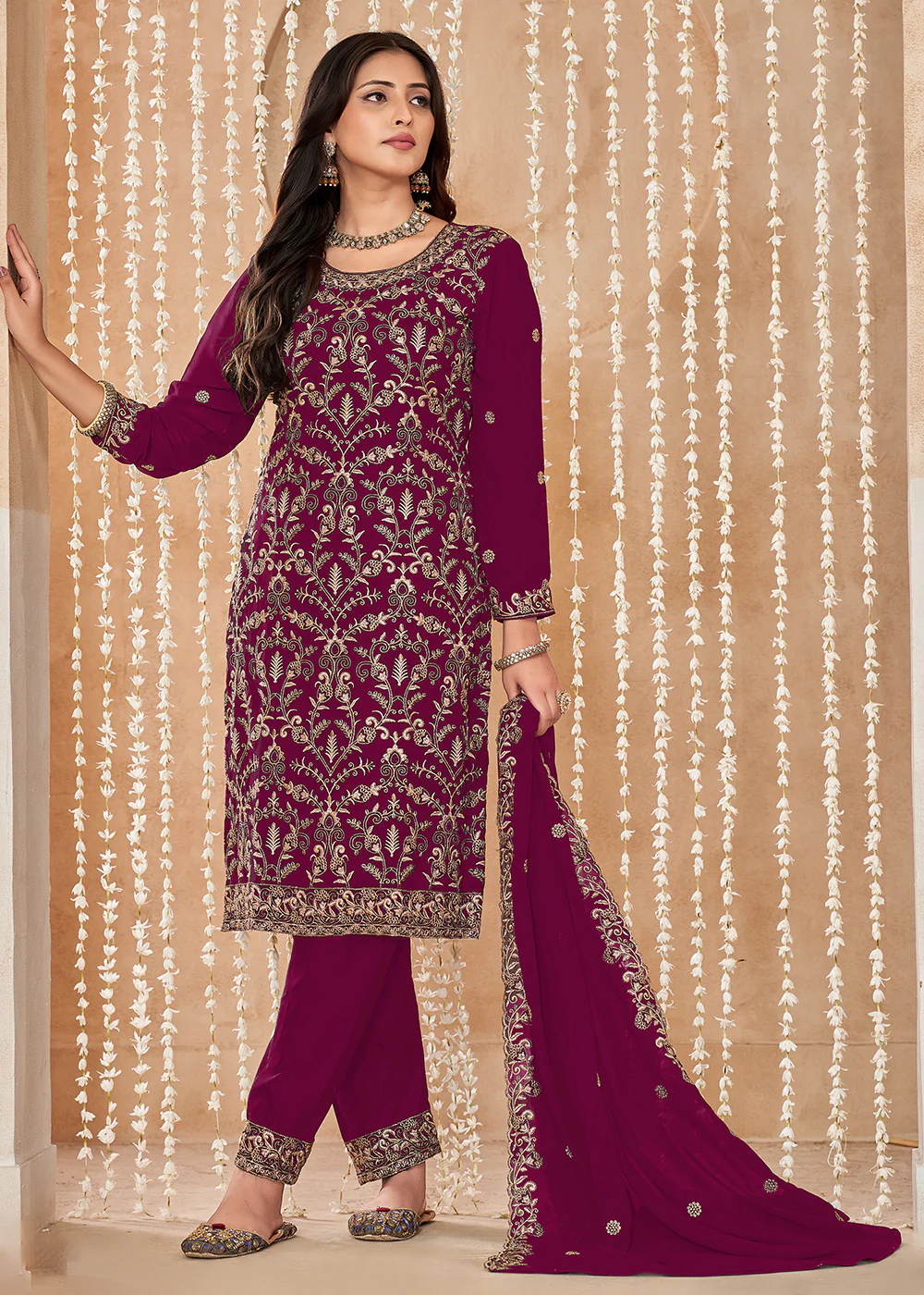 Festive Style Magenta Zari Embroidered Salwar Suit - Image 4