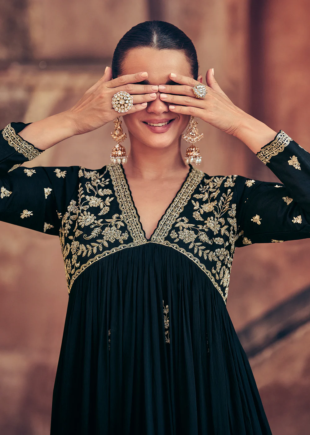 Festive Style Pine Green Embroidered Chinnon Anarkali Suit - Image 4