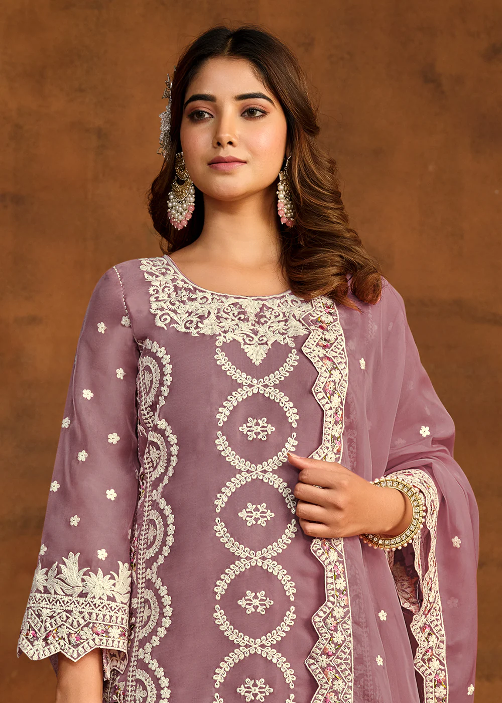 Festive Style Purple Soft Organza Pant Style Salwar Suit - Image 2