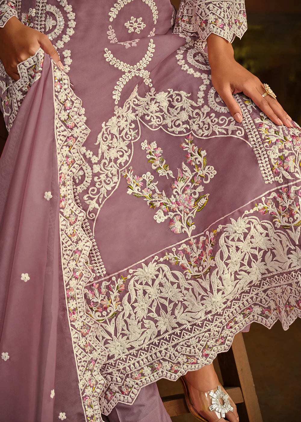 Festive Style Purple Soft Organza Pant Style Salwar Suit - Image 4