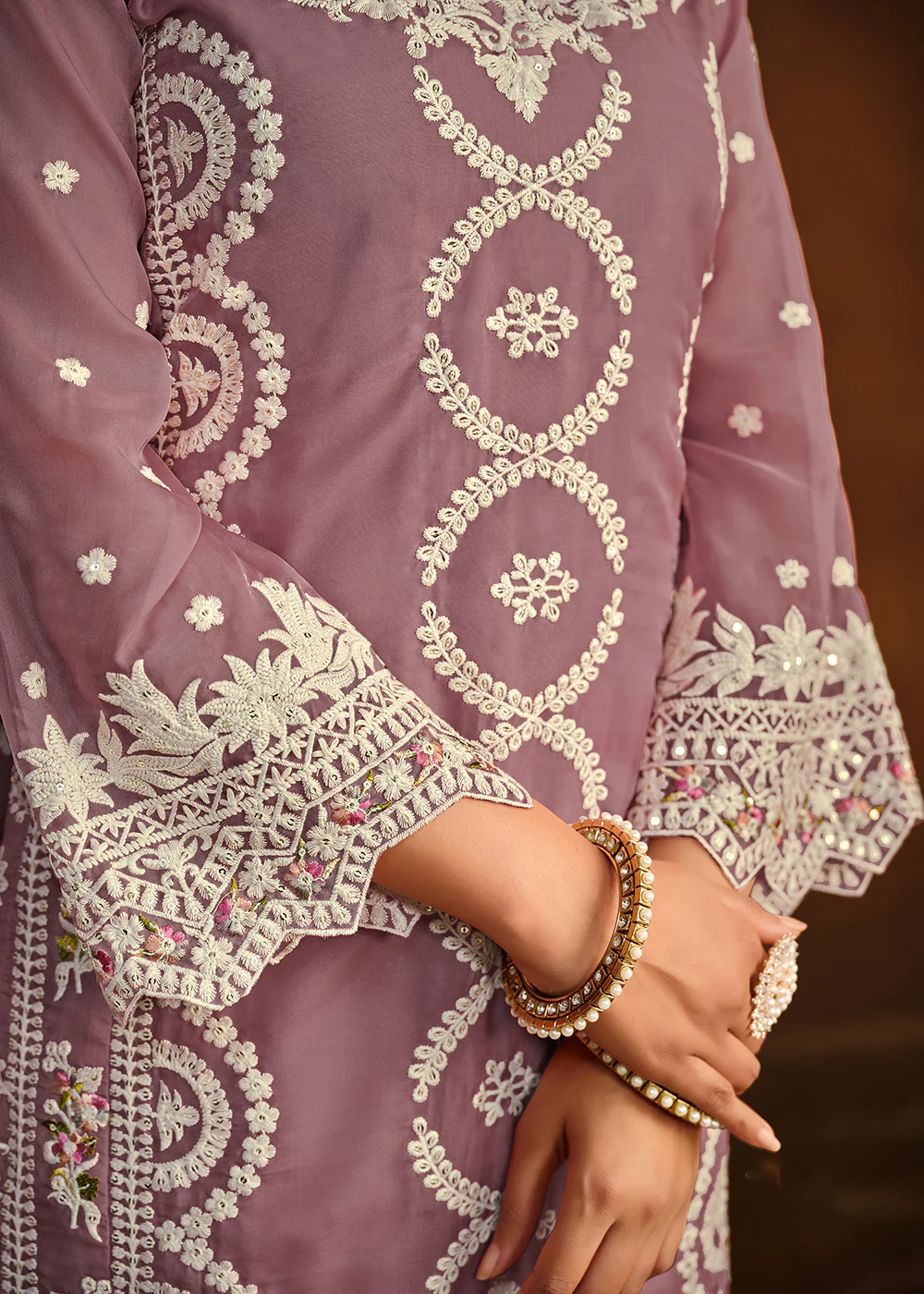 Festive Style Purple Soft Organza Pant Style Salwar Suit - Image 5