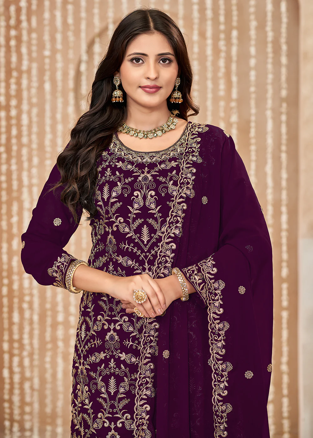 Festive Style Purple Zari Embroidered Salwar Suit - Image 2