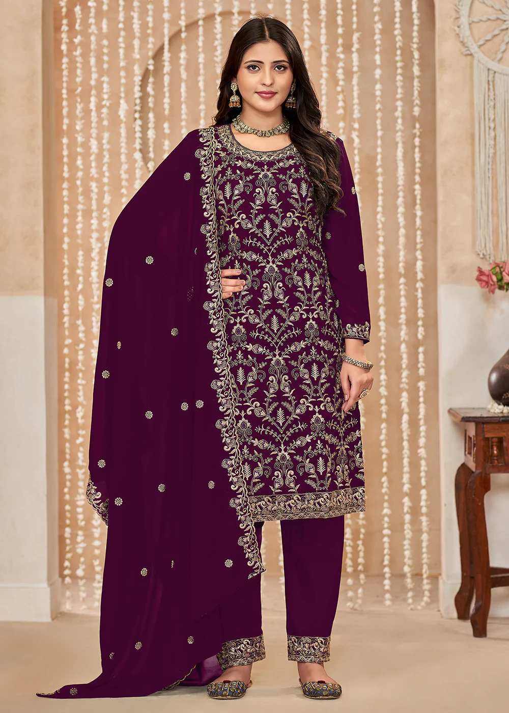 Festive Style Purple Zari Embroidered Salwar Suit - Image 3