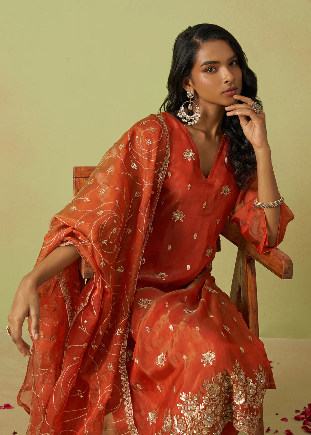 Festive Wear Orange Pure Shimmer Organza Salwar Suit - Image 2