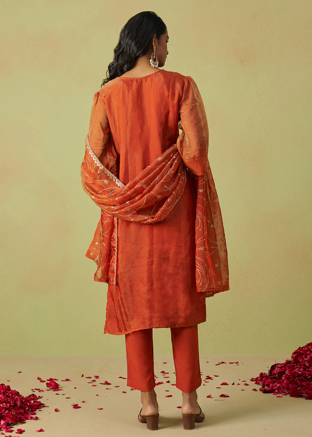Festive Wear Orange Pure Shimmer Organza Salwar Suit - Image 3