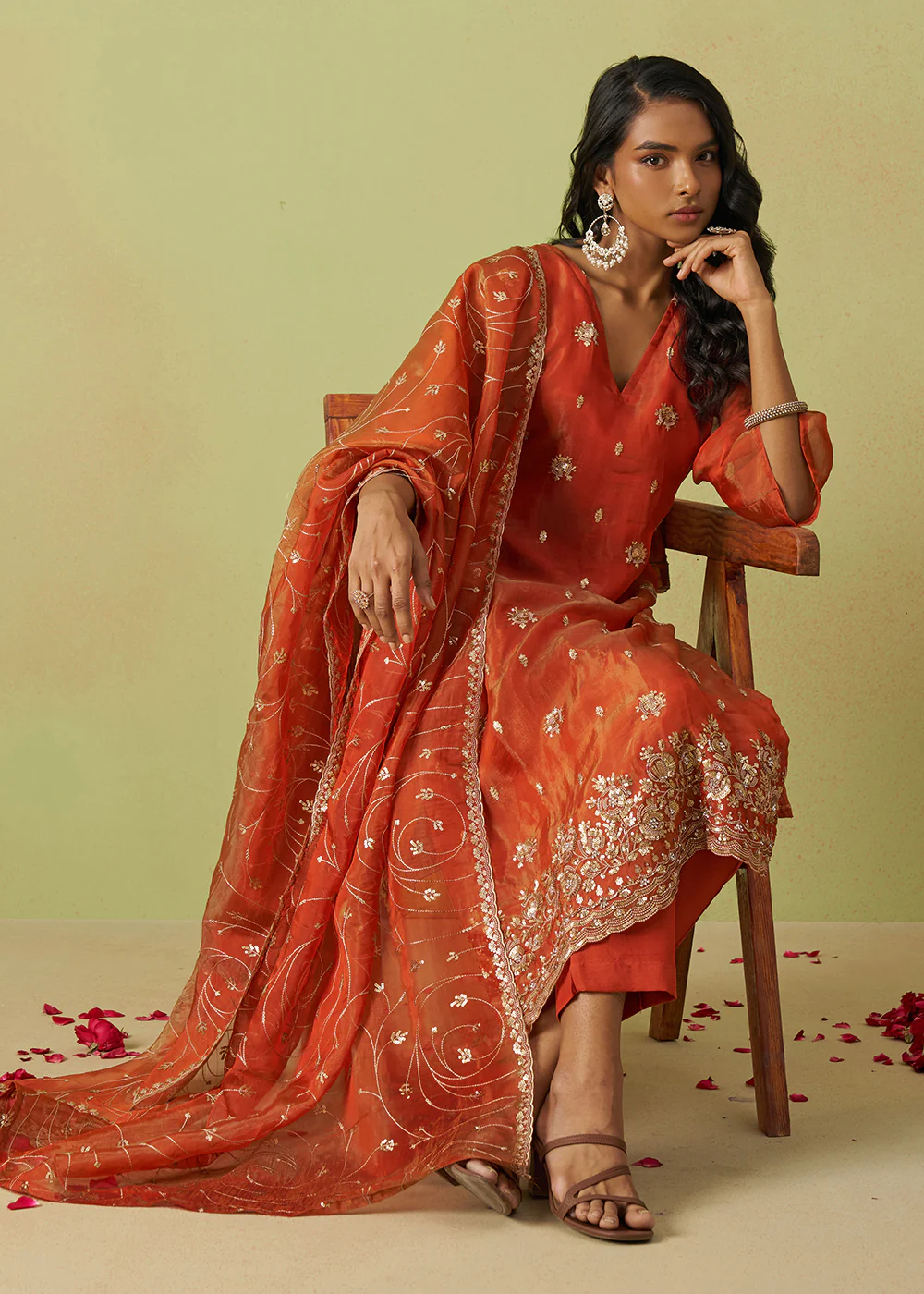 Festive Wear Orange Pure Shimmer Organza Salwar Suit - Image 4