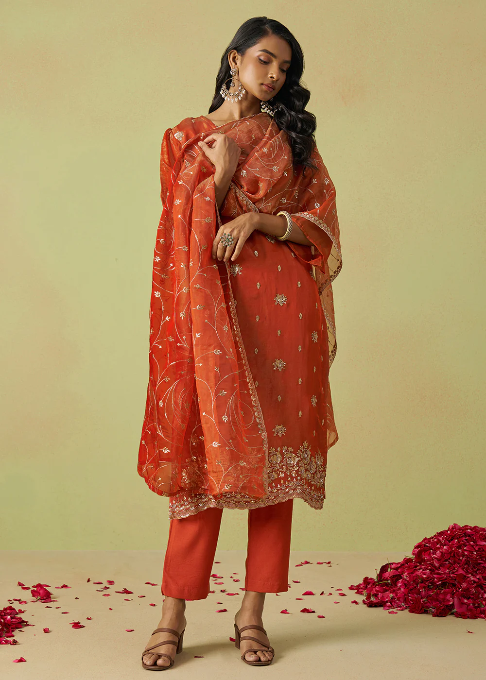 Festive Wear Orange Pure Shimmer Organza Salwar Suit - Image 5