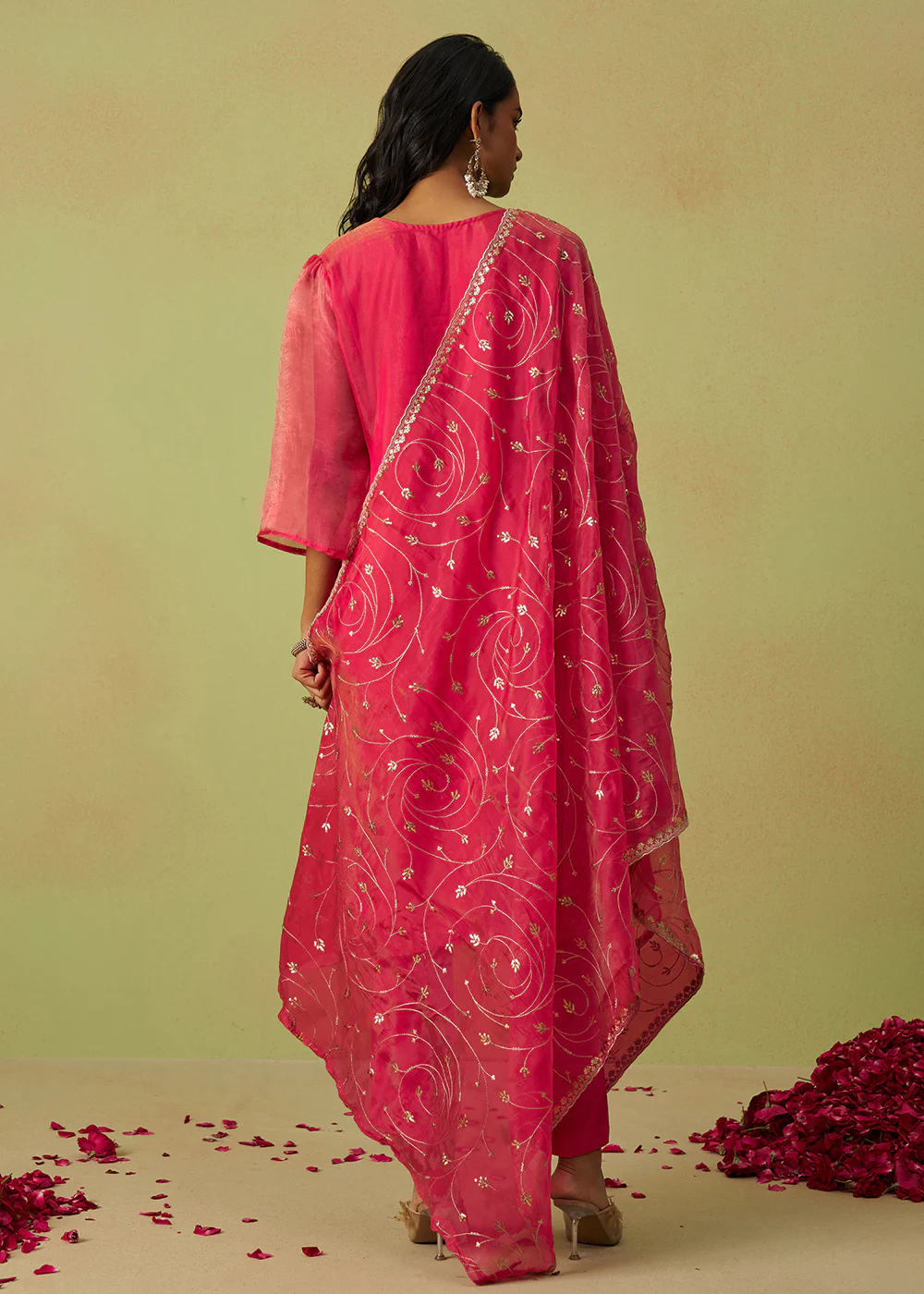 Festive Wear Pink Pure Shimmer Organza Salwar Suit - Image 3