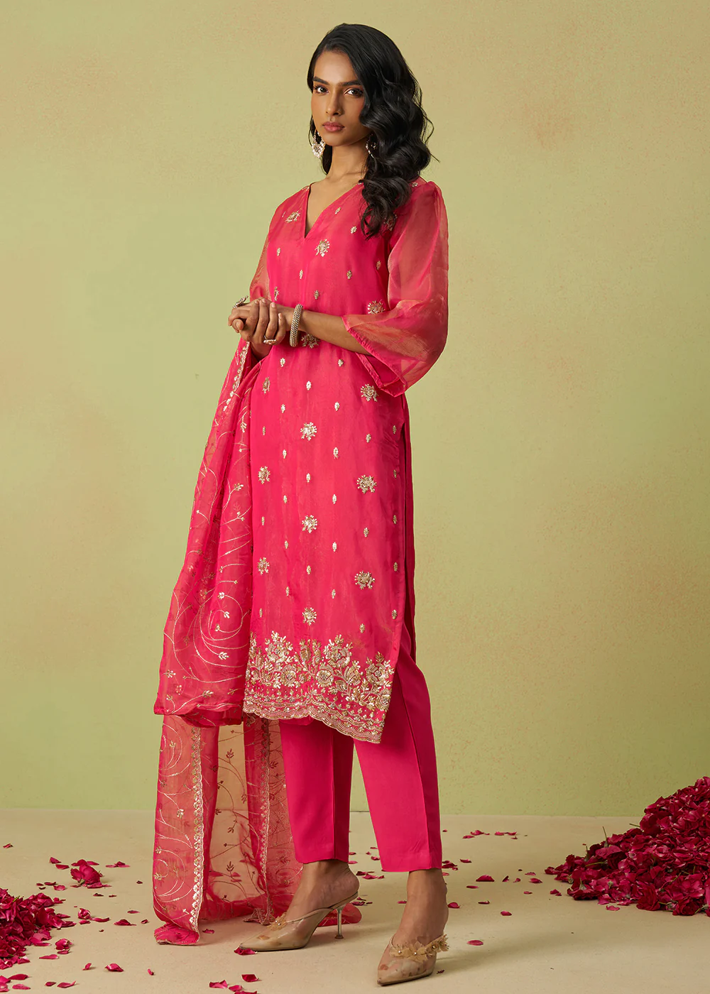 Festive Wear Pink Pure Shimmer Organza Salwar Suit - Image 4