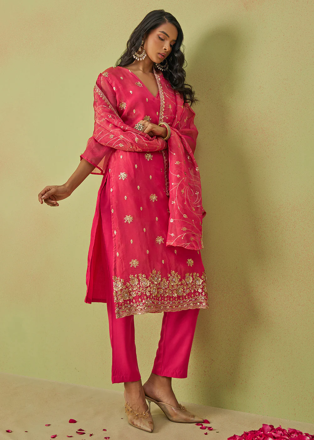 Festive Wear Pink Pure Shimmer Organza Salwar Suit - Image 5