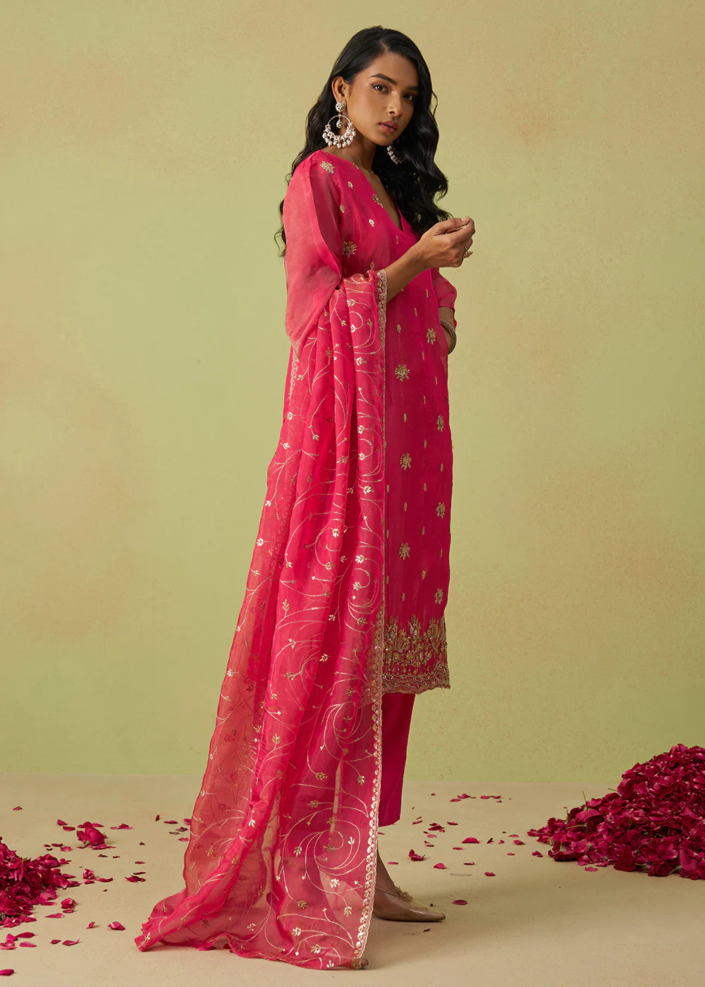 Festive Wear Pink Pure Shimmer Organza Salwar Suit - Image 6
