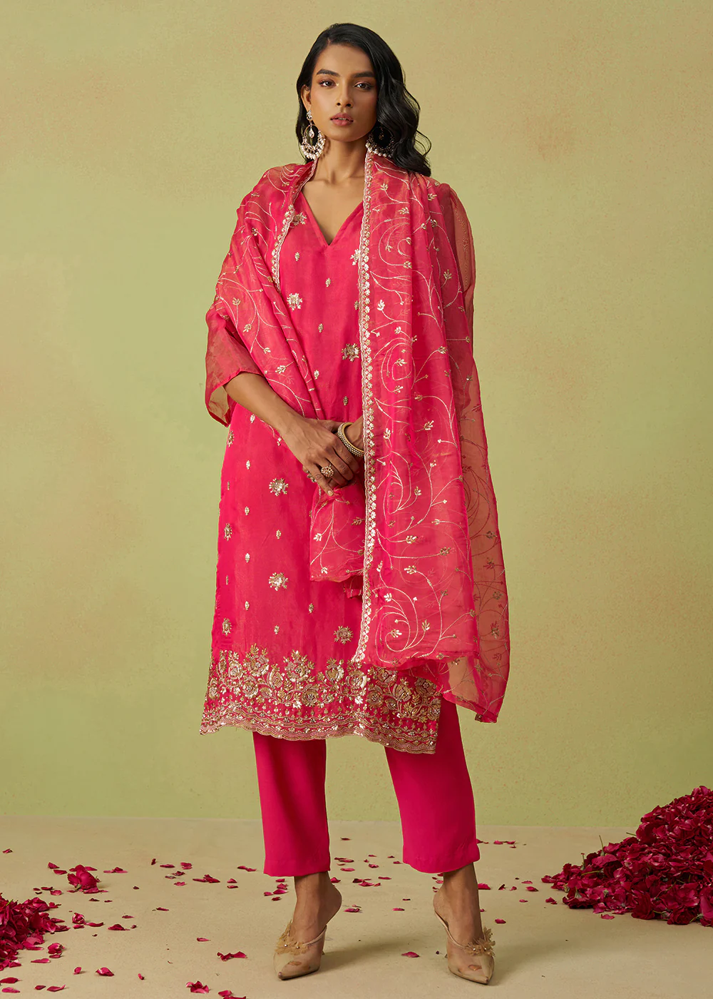 Festive Wear Pink Pure Shimmer Organza Salwar Suit - Image 7