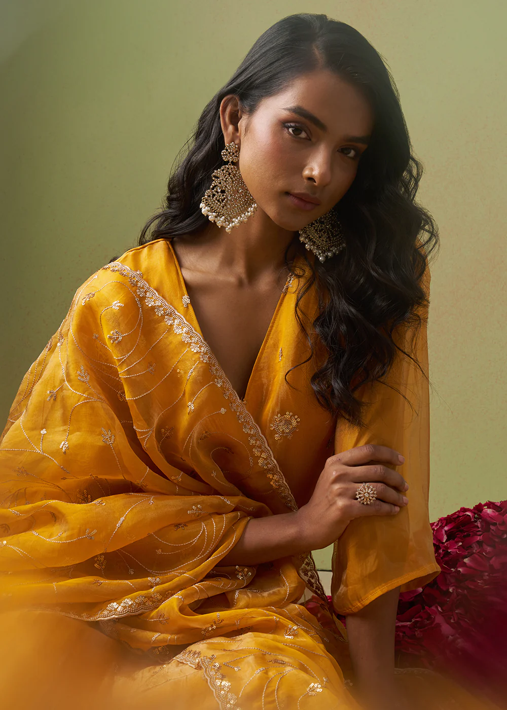 Festive Wear Yellow Pure Shimmer Organza Salwar Suit - Image 2