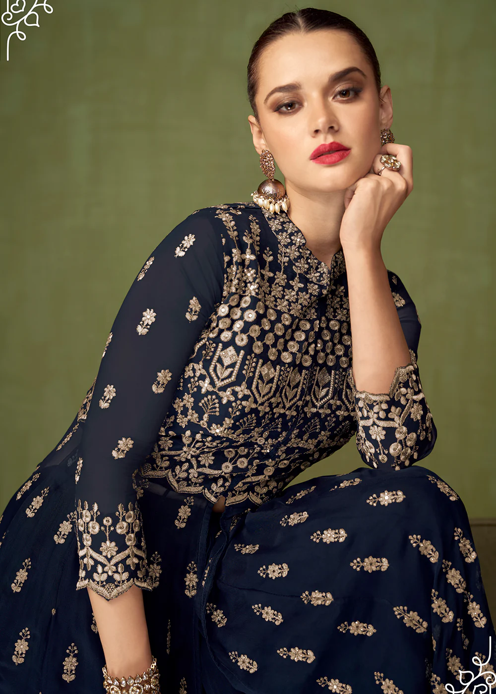 Fetching Navy Blue Georgette Wedding Party Anarkali Suit - Image 2