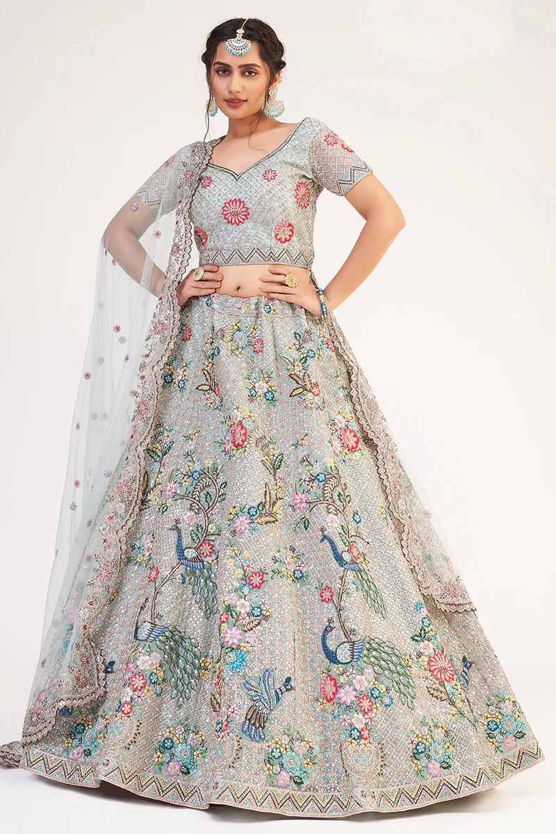Firozi Green Designer Bridal Heavy Embroidered Lehenga Choli
