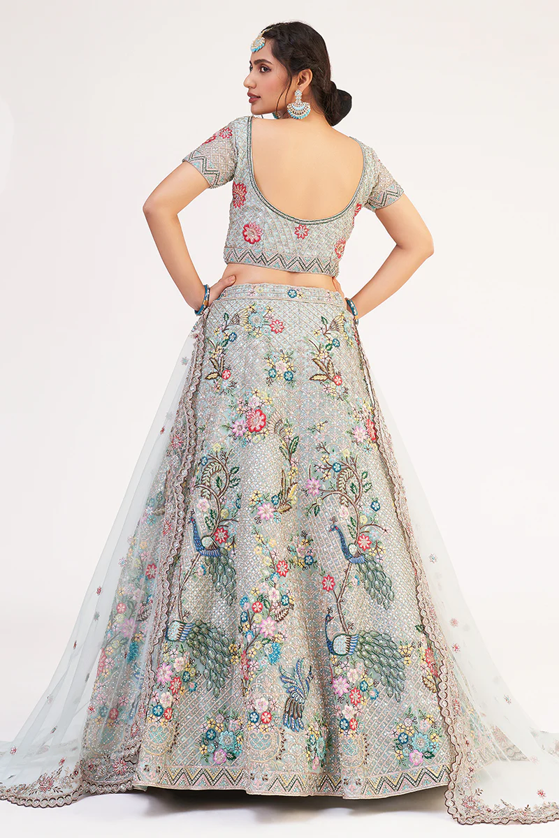 Firozi Green Designer Bridal Heavy Embroidered Lehenga Choli - Image 3