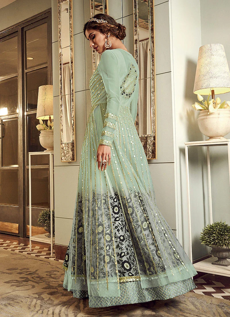 Flawless Green Designer Floor Length Anarkali Suit - Image 2
