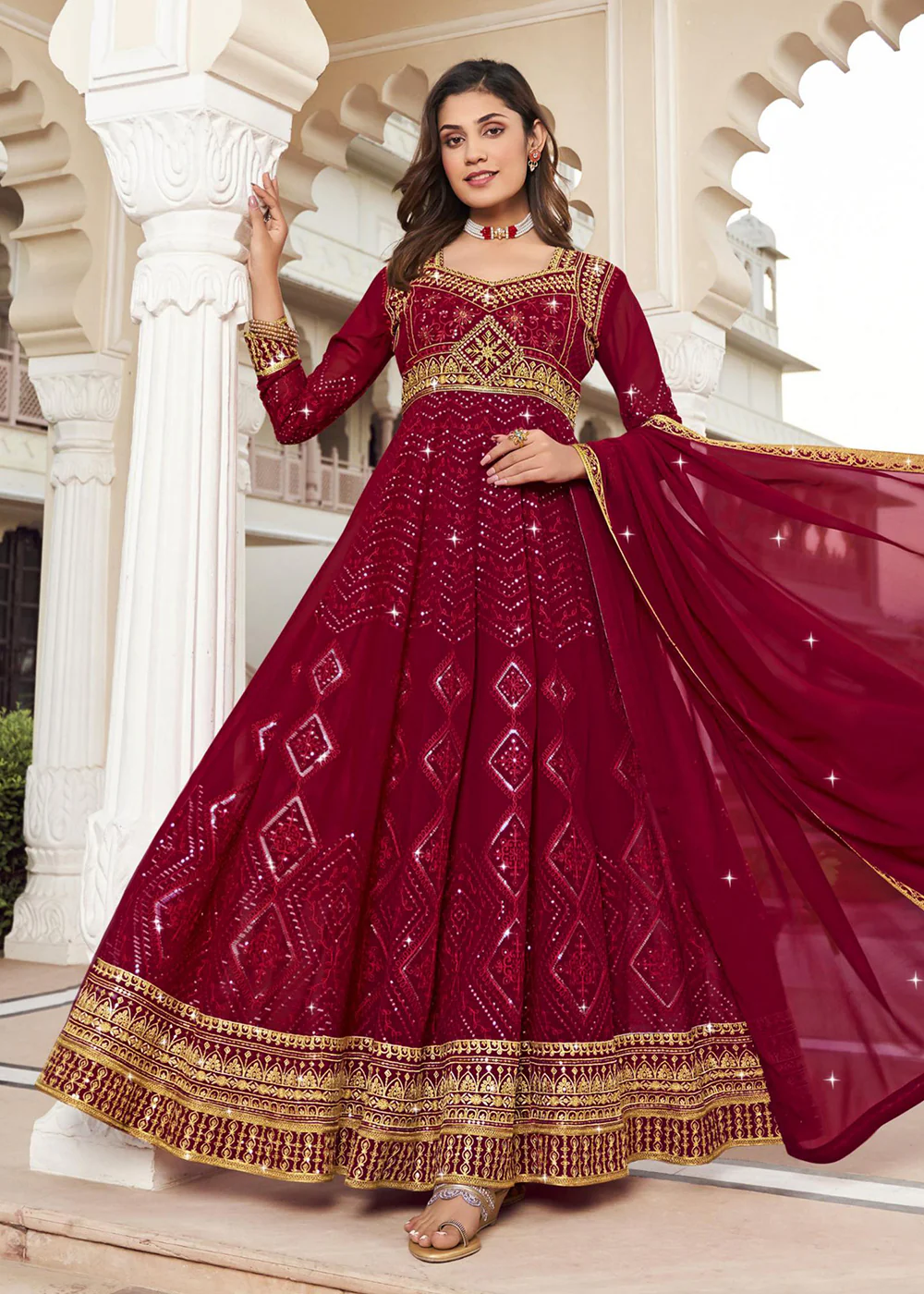 Floor Length Appealing Hot Pink Wedding Wear Anarkali Suit