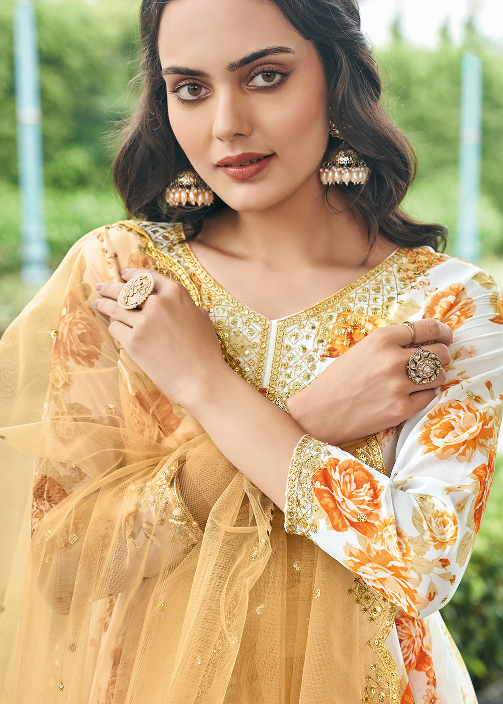 Floral Printed Amazing White Trendy Sharara Style Suit - Image 2