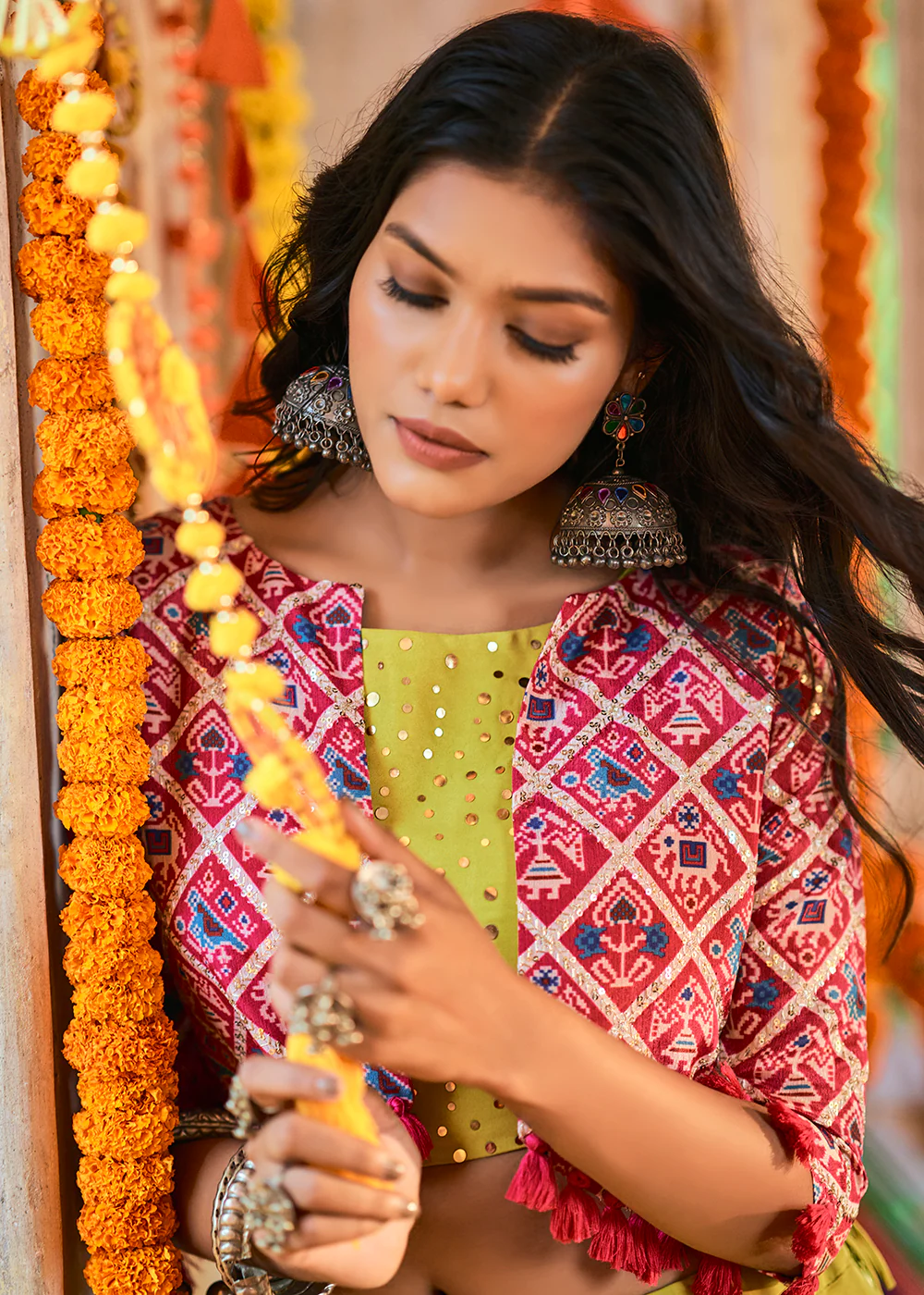 Fluorescent Green Maslin Cotton Navratri Chaniya Choli - Image 5