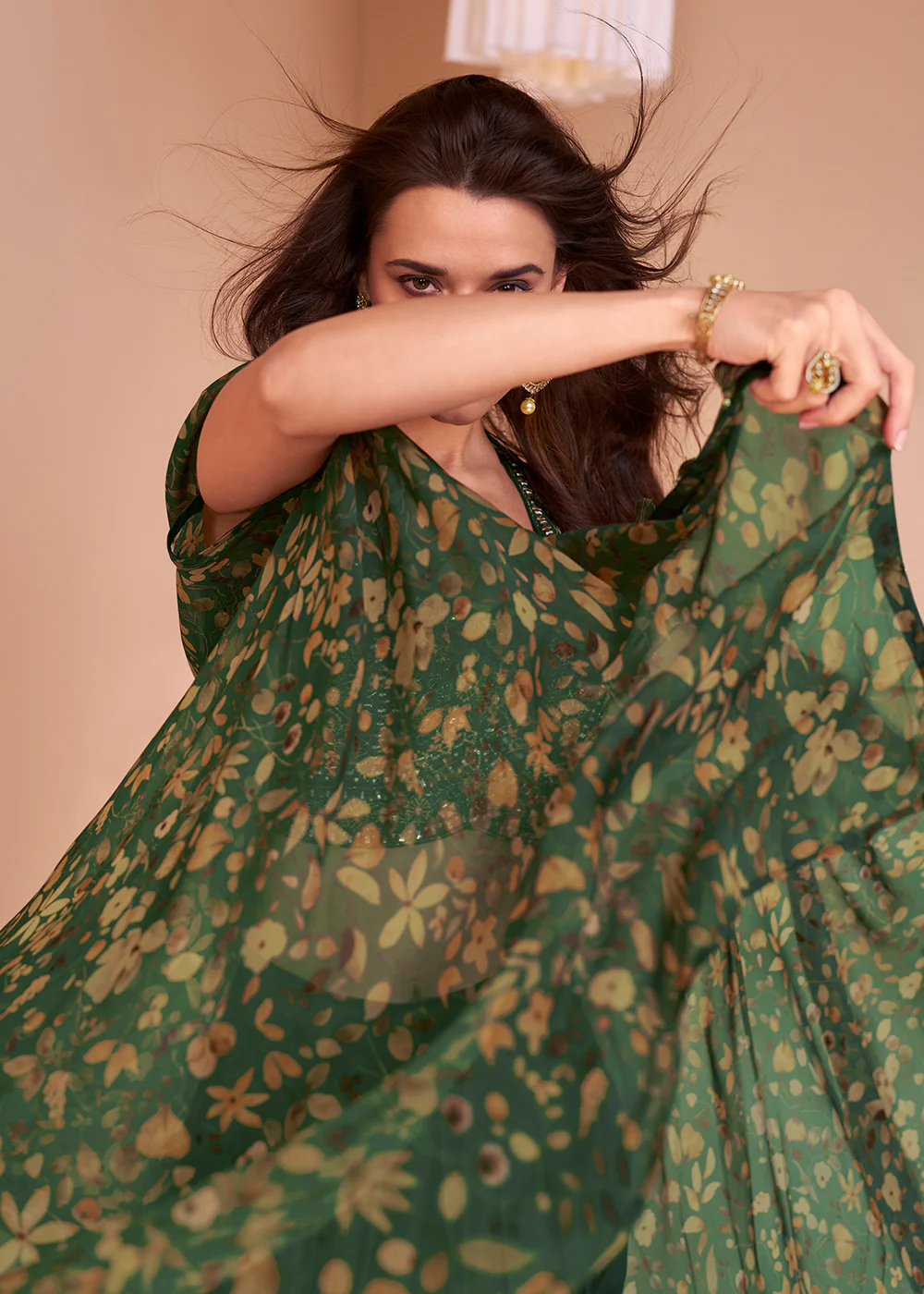 Forest Green Satin Silk Indo Western Style Dhoti Pant Suit - Image 4